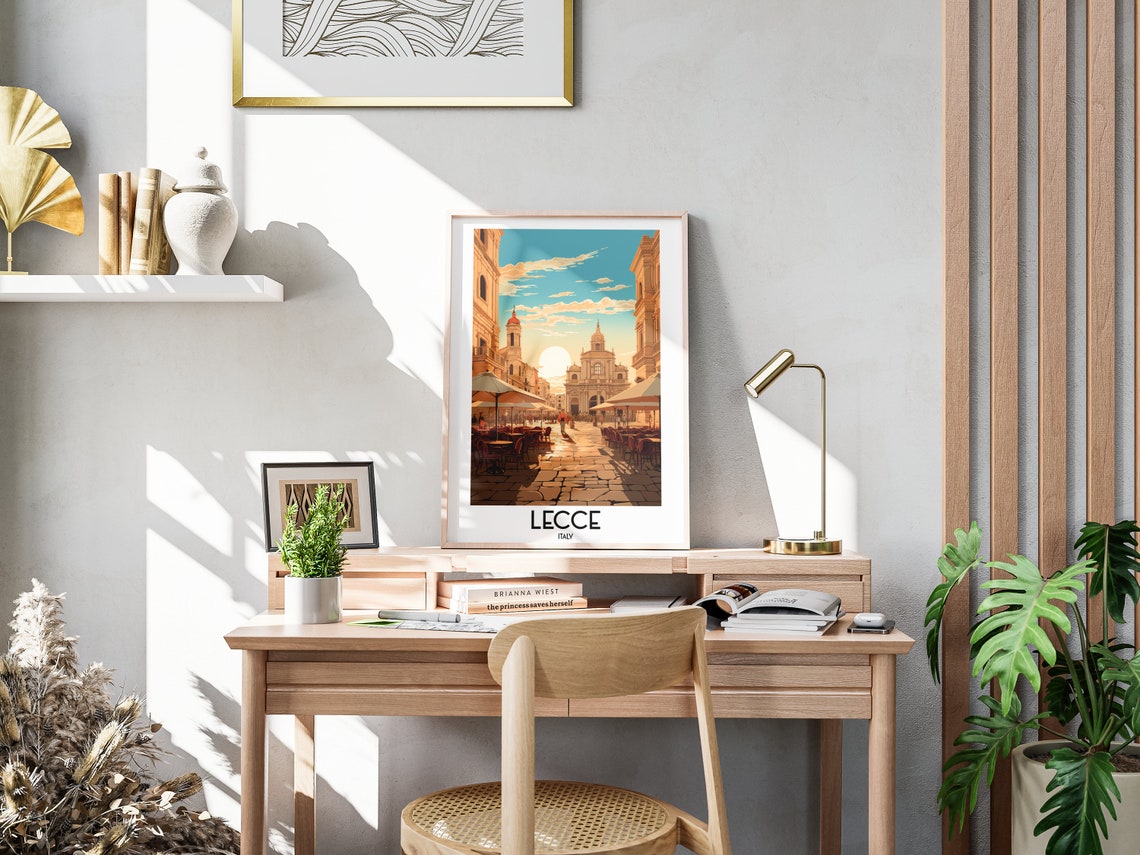Lecce Italy Historic Baroque Piazza Cafe Sunset Stone Square Poster - Image 3