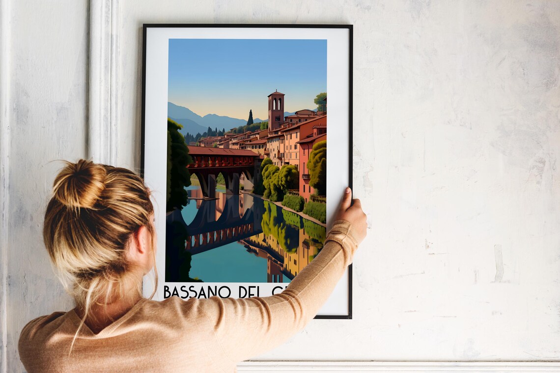 Bassano del Grappa Italy Covered Bridge River Travel Art Poster - Image 2