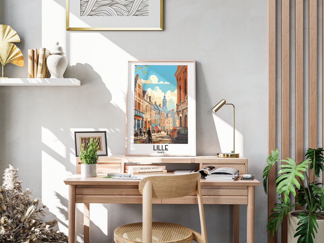 Lille France Old Town Street Cyclist Bell Tower Autumn Poster - Image 3
