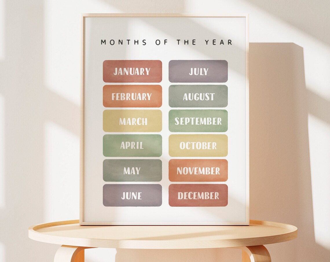 Months Of The Year Poster, Rainbow Nursery Decor