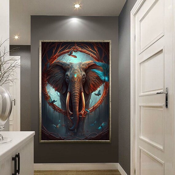 Elephant with Butterflies Teal Orange Dreamcatcher Wild Animal Poster