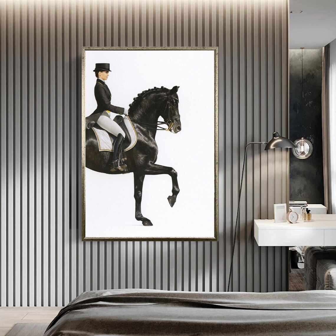Elegant Dressage Rider On Black Horse Classic Equestrian Scene Poster
