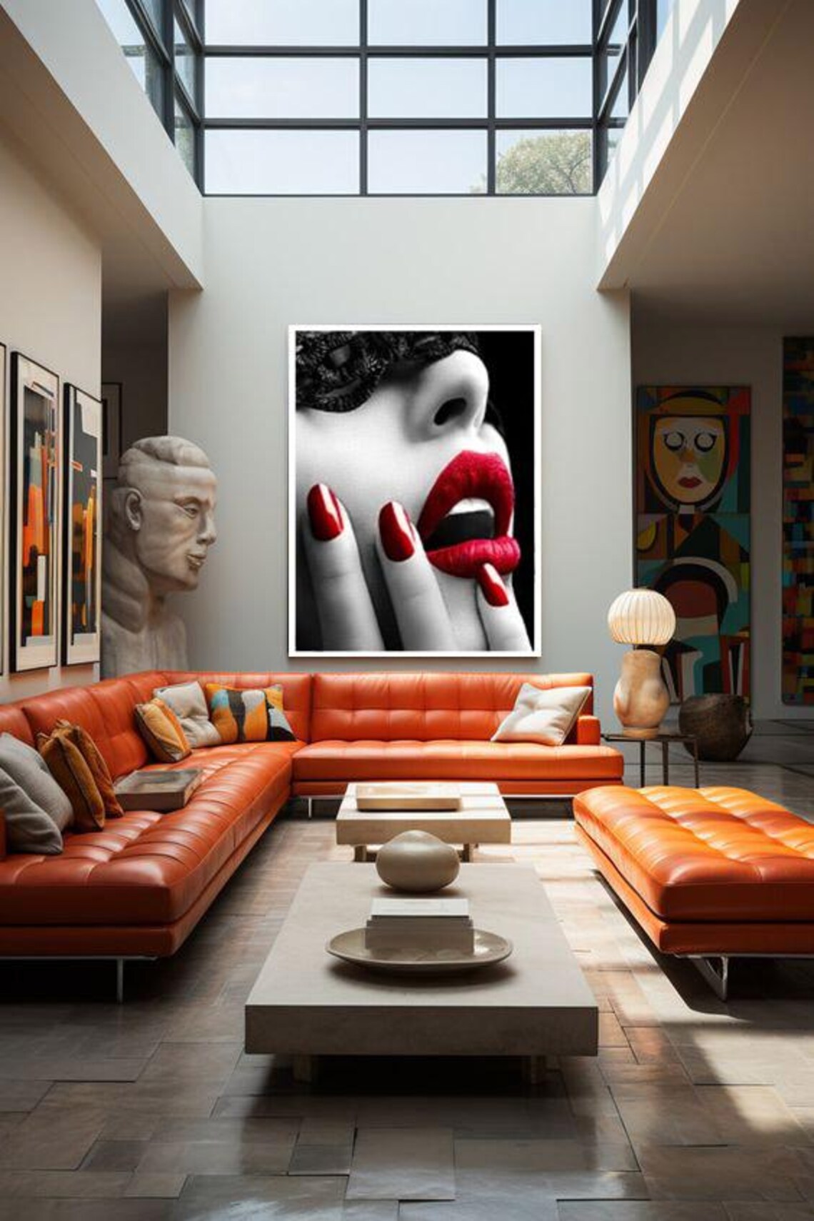 Woman Red Lips Red Nails Black And White Glamour Portrait Wall Art Poster