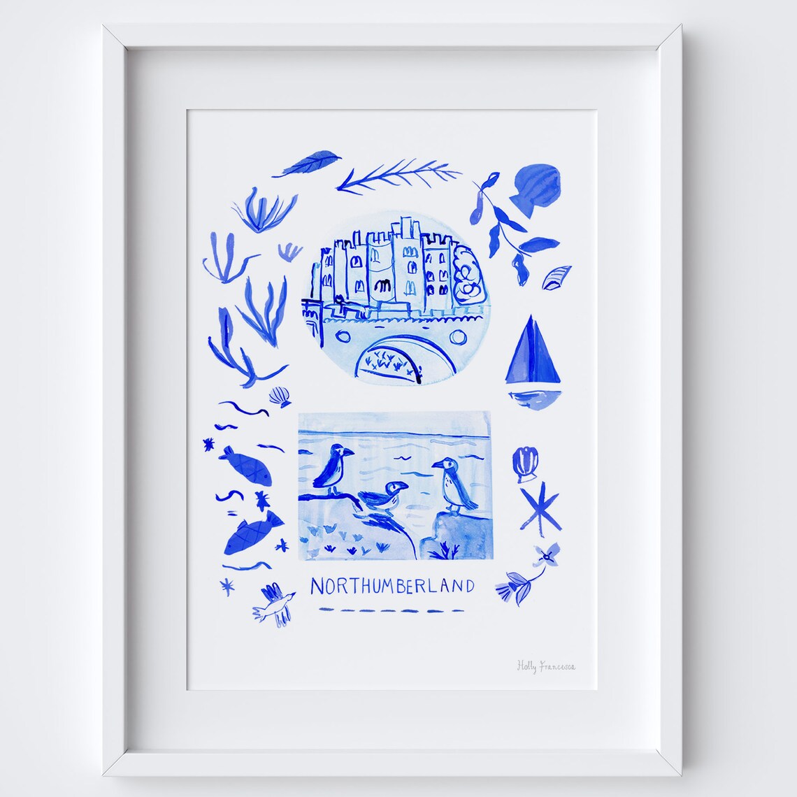 Northumberland Scene Blue Portuguese Azulejo Tiles Art Print