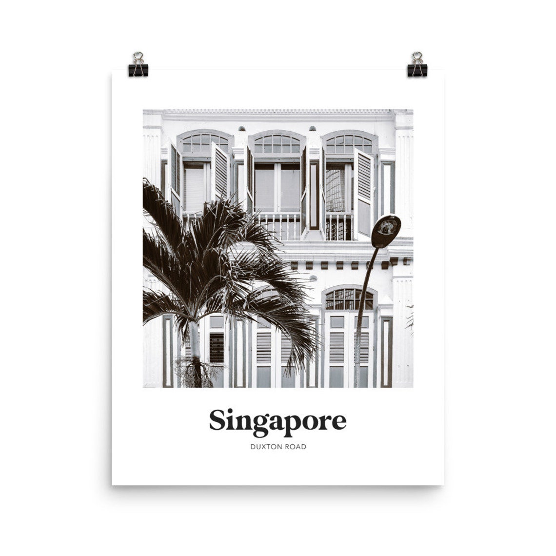 Singapore Duxton Road Black and White Shophouse Street Poster - Image 2