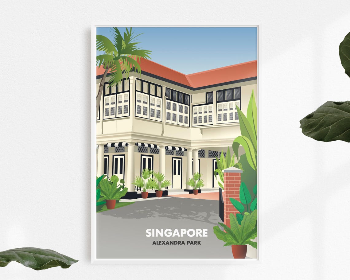 Singapore Alexandra Park Colonial Black White House Art Poster