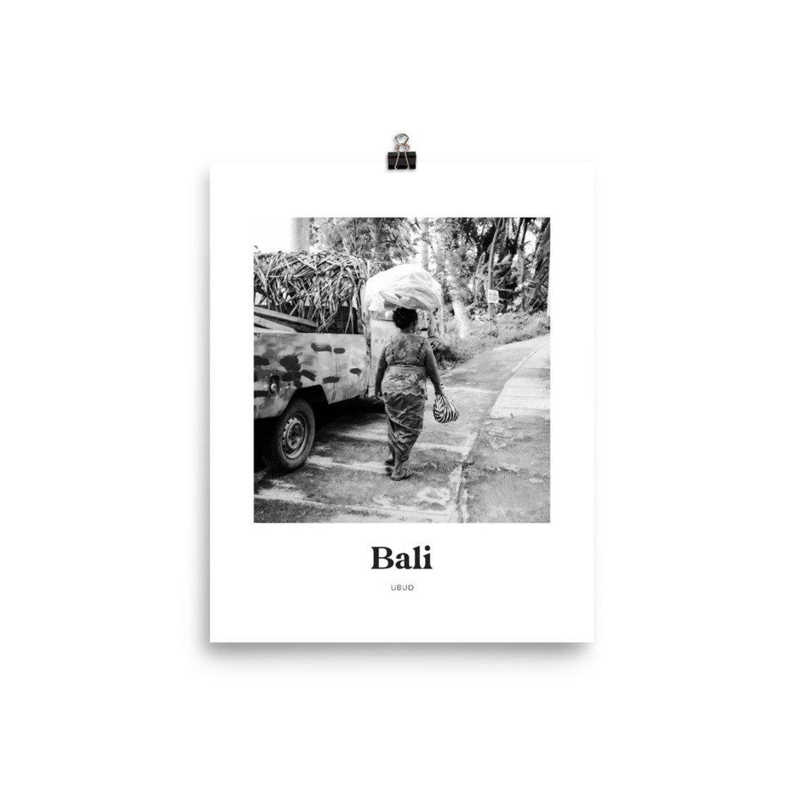 Bali Ubud Black and White Balinese Woman Street Photo Poster - Image 3