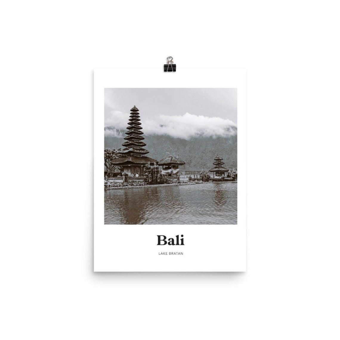 Bali Indonesia Lake Bratan Temple Black And White Photo Travel Poster - Image 2