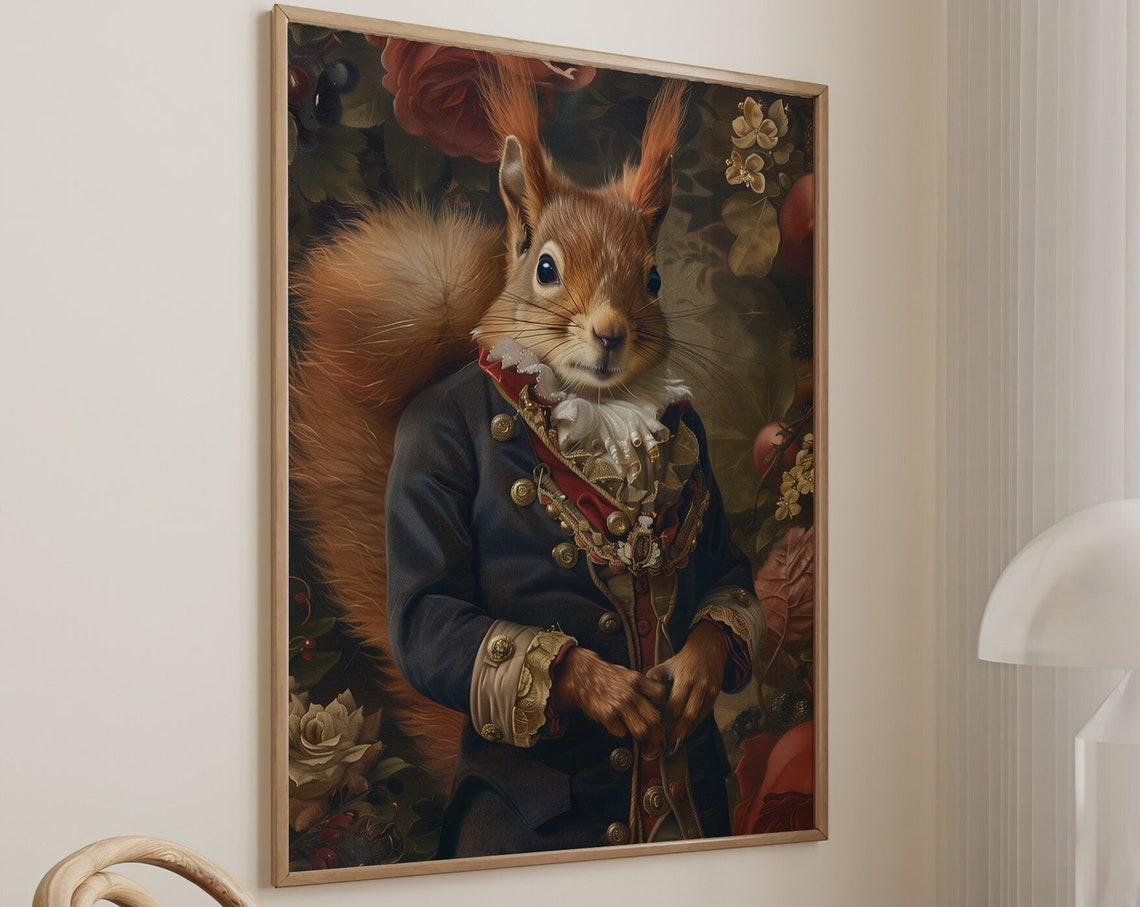 Squirrel Royal Portrait Navy Military Coat Ruff Collar Wall Art