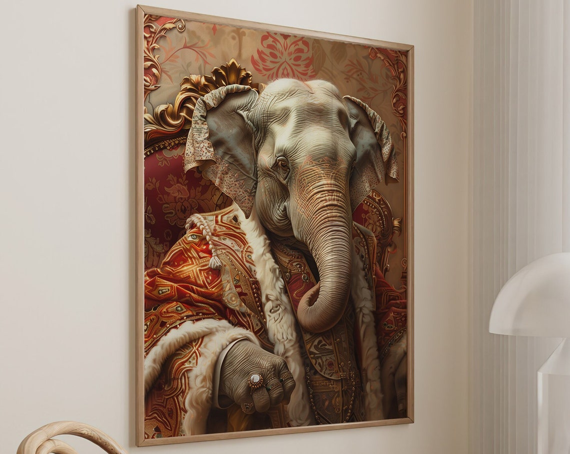 Elephant Royal Renaissance Portrait Ornate Robe Animal Wall Art