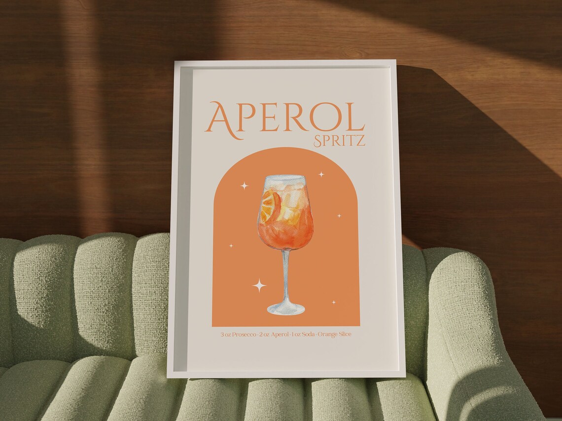 Aperol Spritz Cocktail Print, Trendy Kitchen Wall Art - Image 2