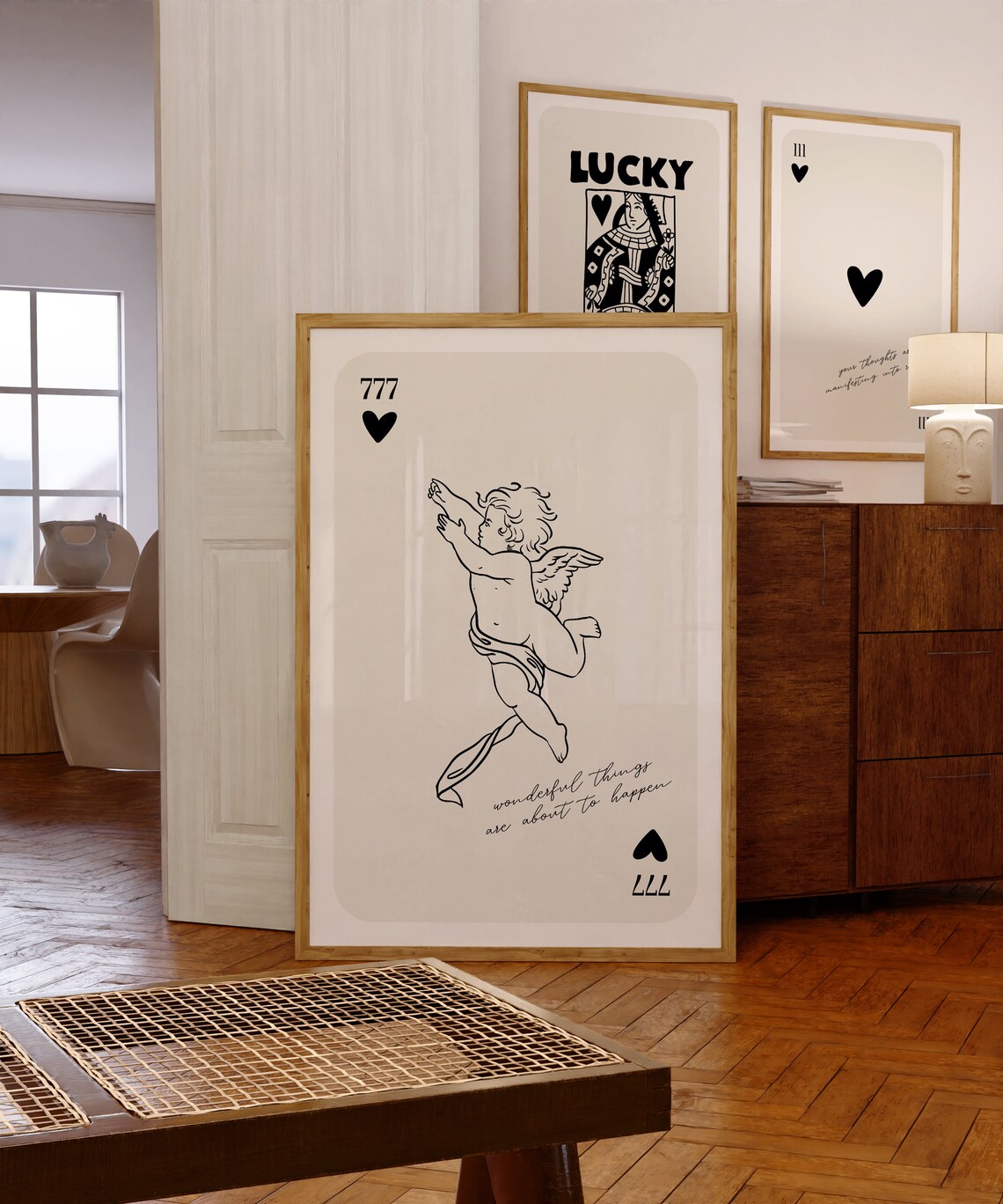 Angel Number 777 Flying Cherub Wonderful Things Card Art Poster - Image 3