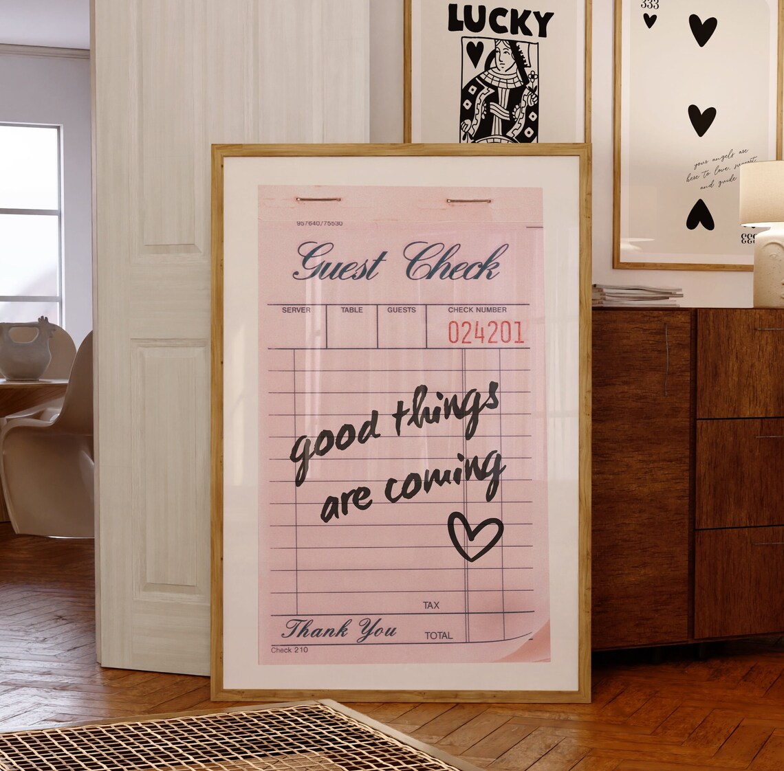Guest Check Retro Bar Cart Art Print, Pink Decor