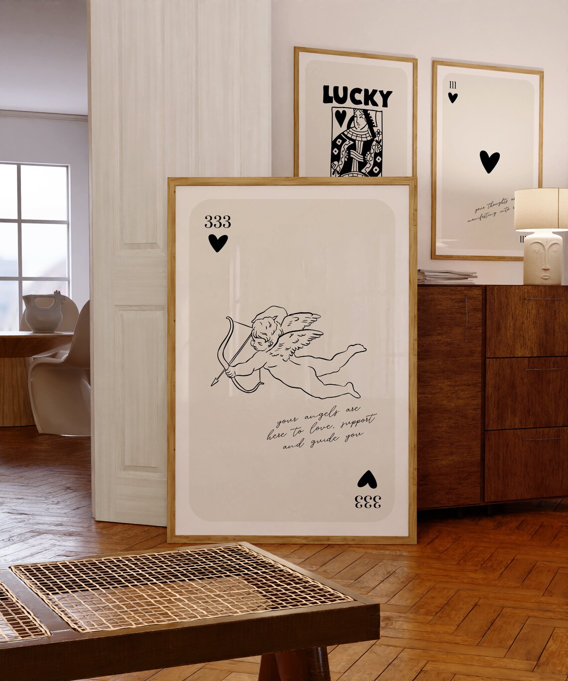 Angel Number 333 Cherub Bow Playing Card Guidance Art Poster - Image 3