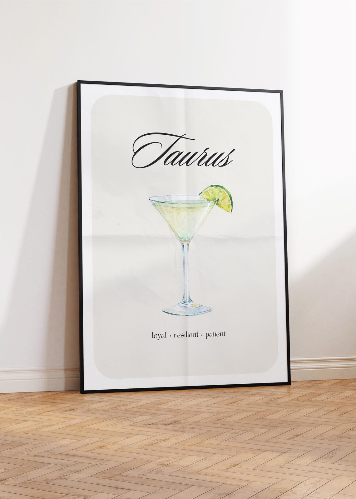 Taurus Zodiac Sign Cocktail Poster with Lime Martini Watercolor - Image 2