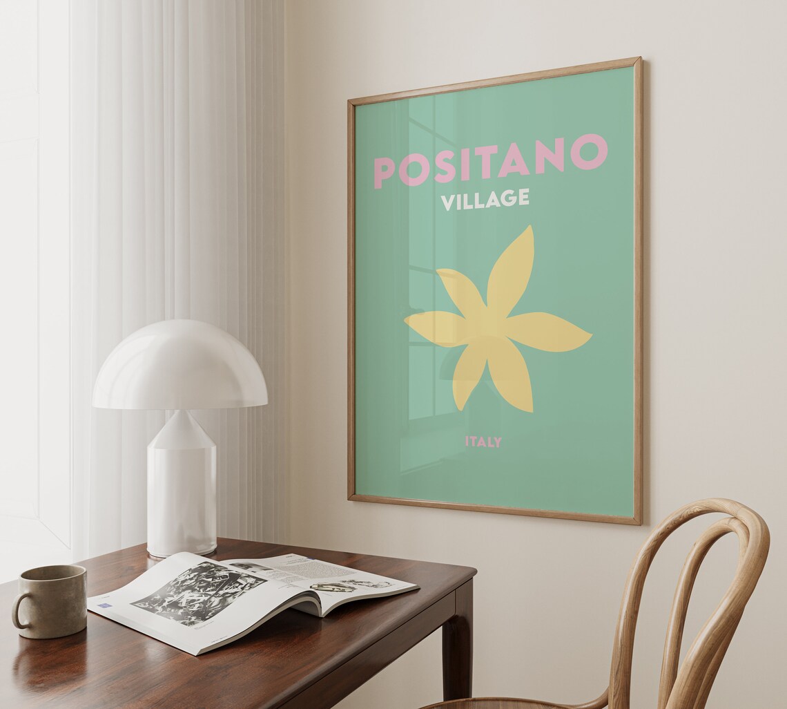 Positano Village Italy Green Floral Minimalist Travel Poster - Image 2