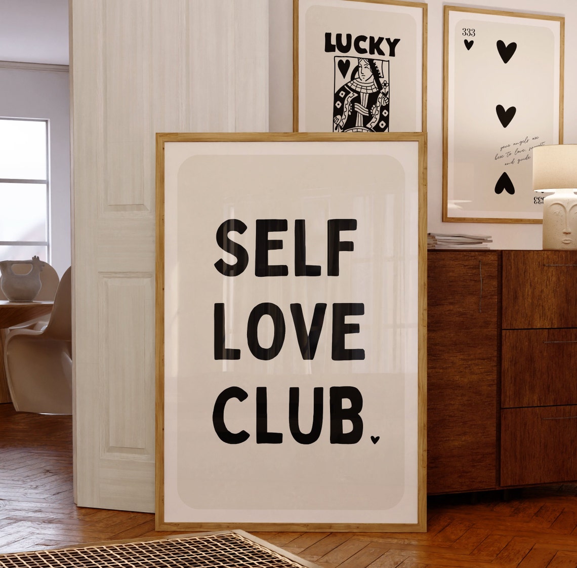 Self Love Club Bold Black Motivational Typography Wall Poster