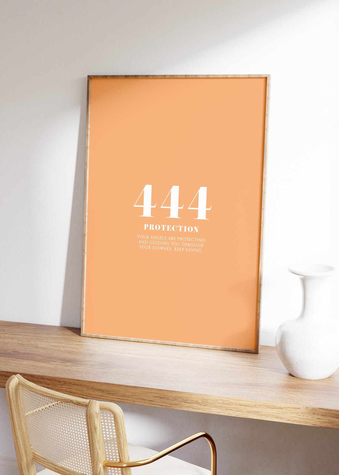 Angel Number 444 Protection Solid Orange Minimalist Aura Poster