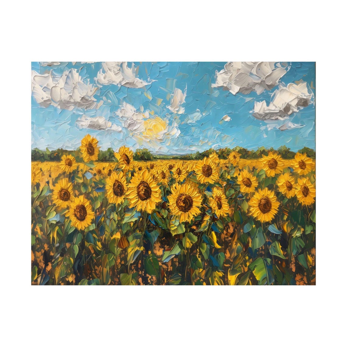 Sunflower Field Summer Sky Bold Impasto Yellow Bloom Art Poster - Image 3