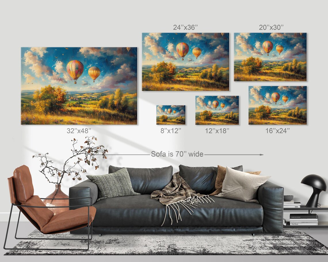 Colorful Hot Air Balloons Over Golden Countryside Meadow Poster - Image 3
