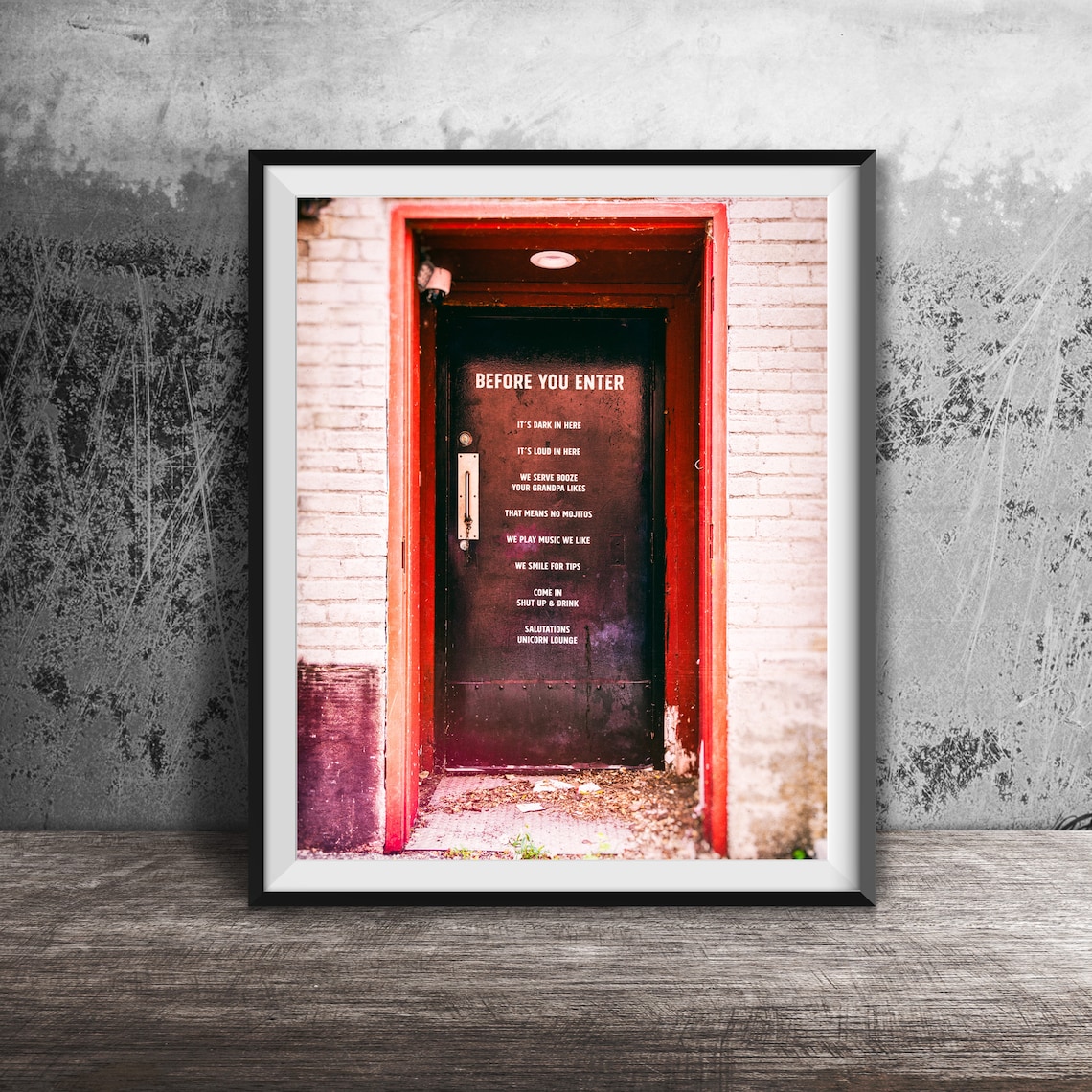 No Mojitos Kitchen Bar Art Sign Print Unframed Art Photography Print Neon Sign Photo Urban Photography Dive Bar Door Photography