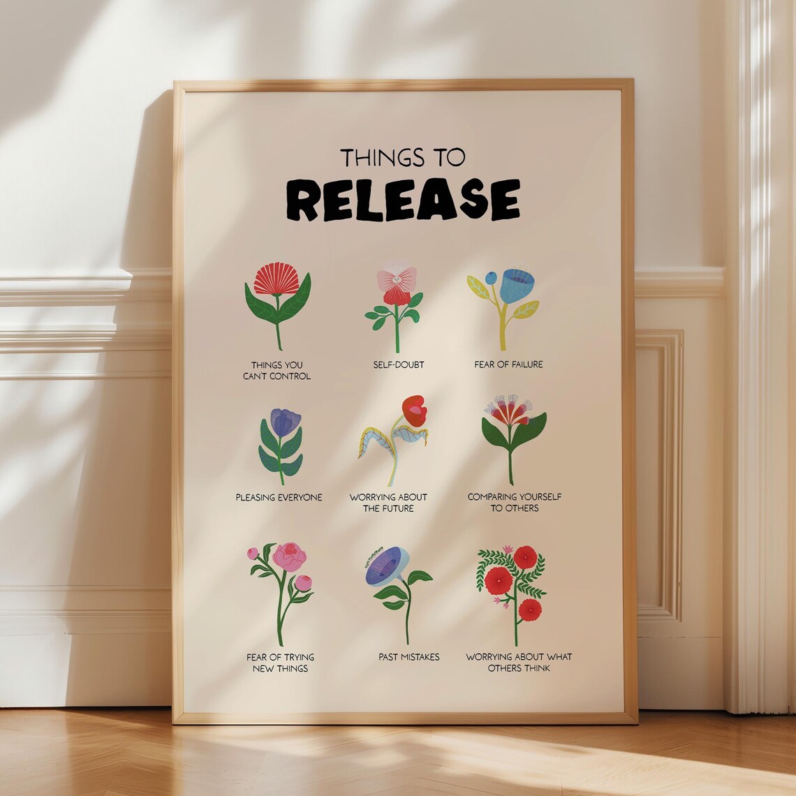 Things To Release Botanical Mindfulness Therapy Poster Floral