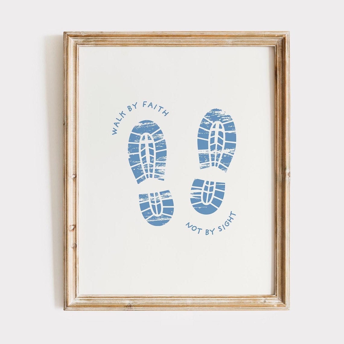 Walk By Faith Not By Sight Blue Boot Prints Minimalist Faith Poster