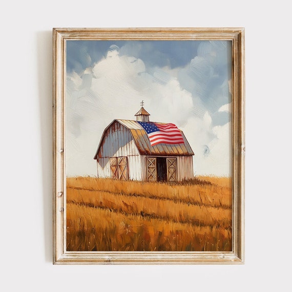 Barn Print Rustic Flag Farmhouse Decor