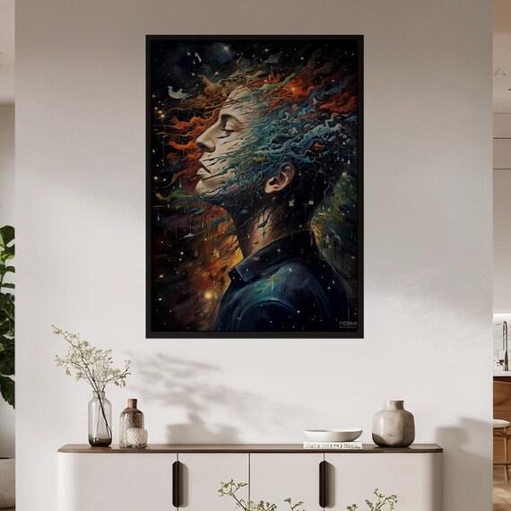 Cosmic Mindscape Surreal Galaxy Face Profile Portrait Poster
