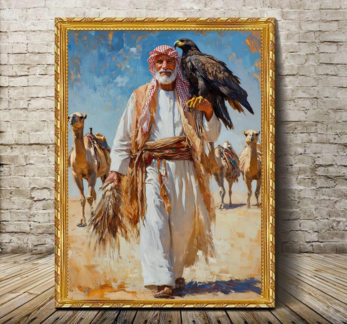 Bedouin Falconer Art Print, Saudi Desert Culture
