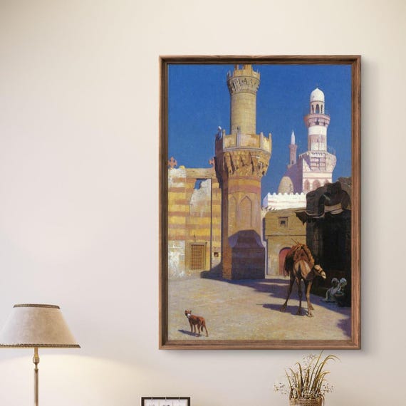 Vintage Cairo Art Print Orientalist Camel Scene Islamic Architecture
