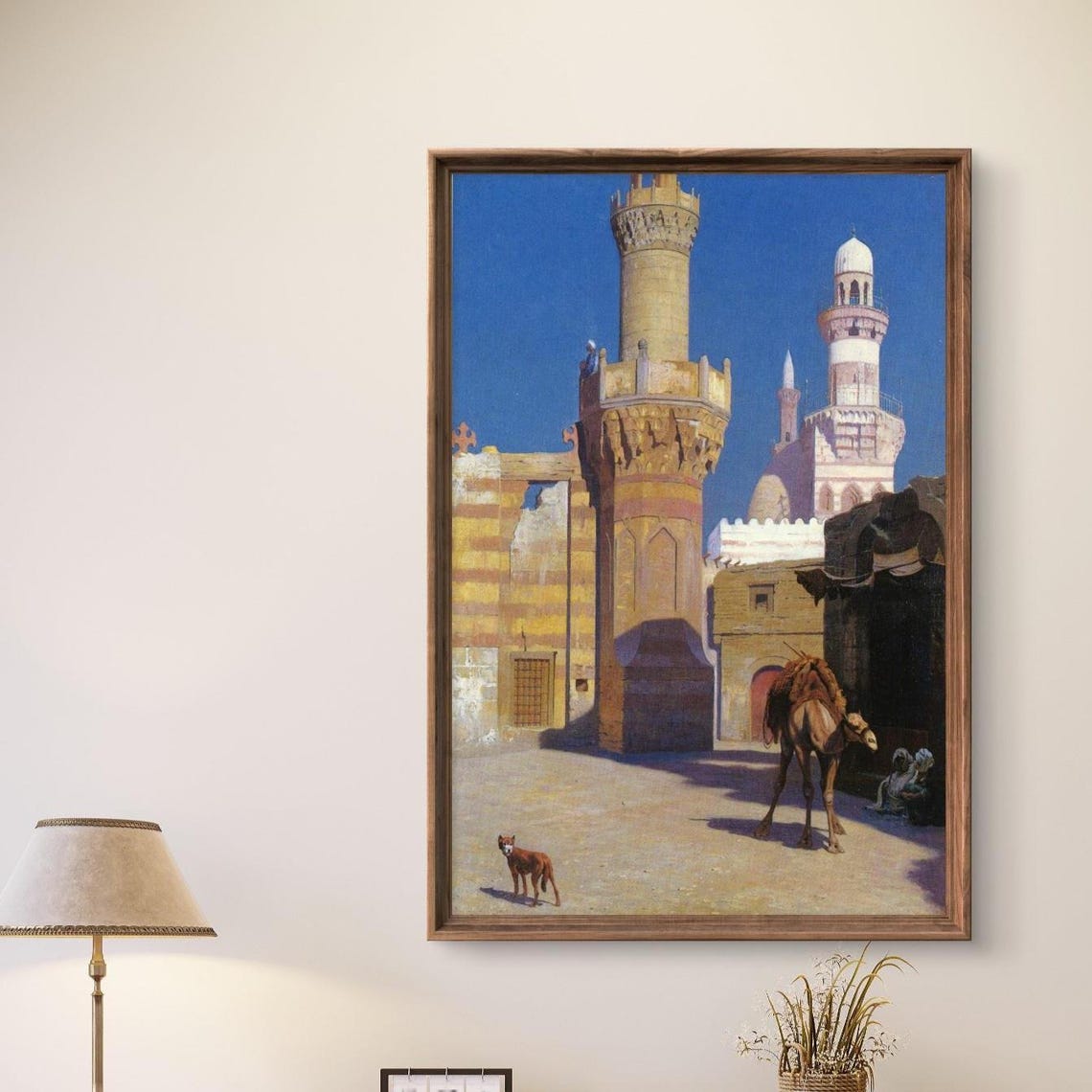 Vintage Cairo Art Print Orientalist Camel Scene Islamic Architecture