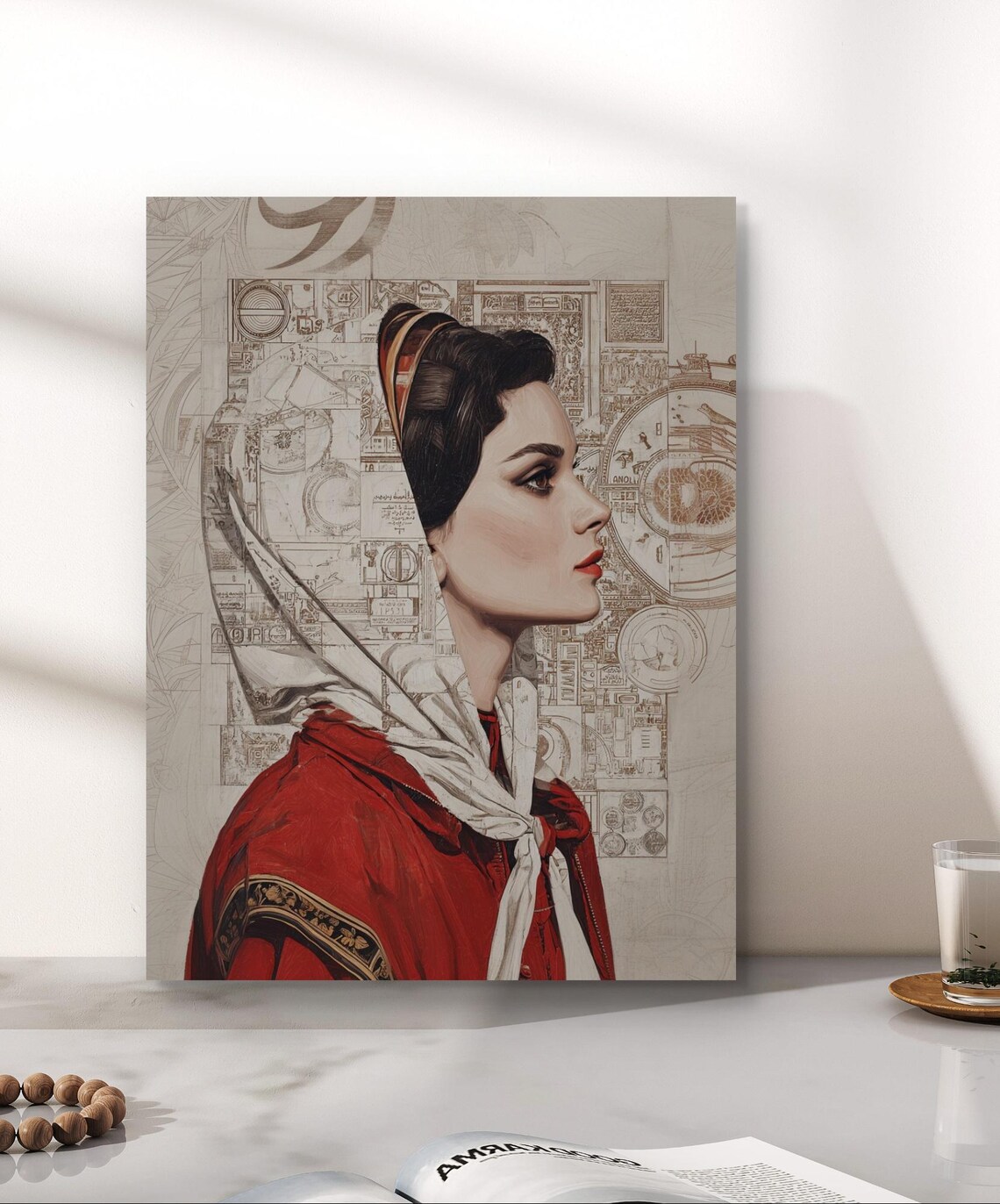 Vintage Woman In Red Dress White Headscarf Oil Portrait Poster