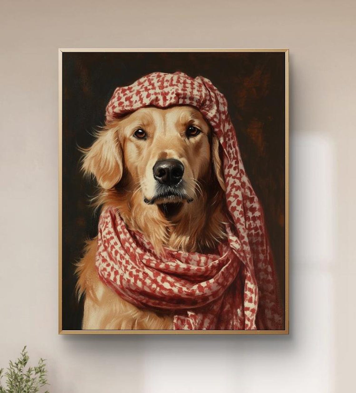 Golden Retriever Red Keffiyeh Arabian Style Dog Portrait Poster