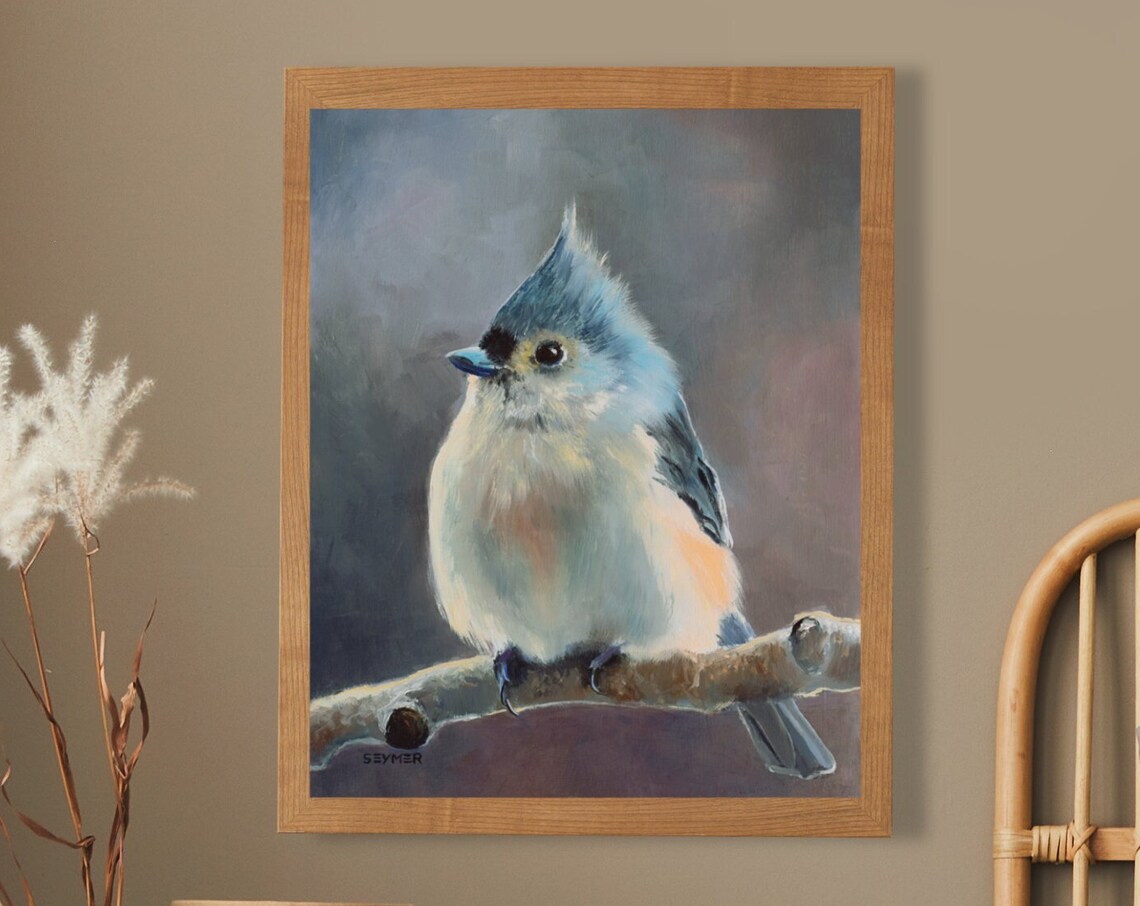 Blue Tufted Titmouse Oil Painting Art Print, Farmhouse - Image 6