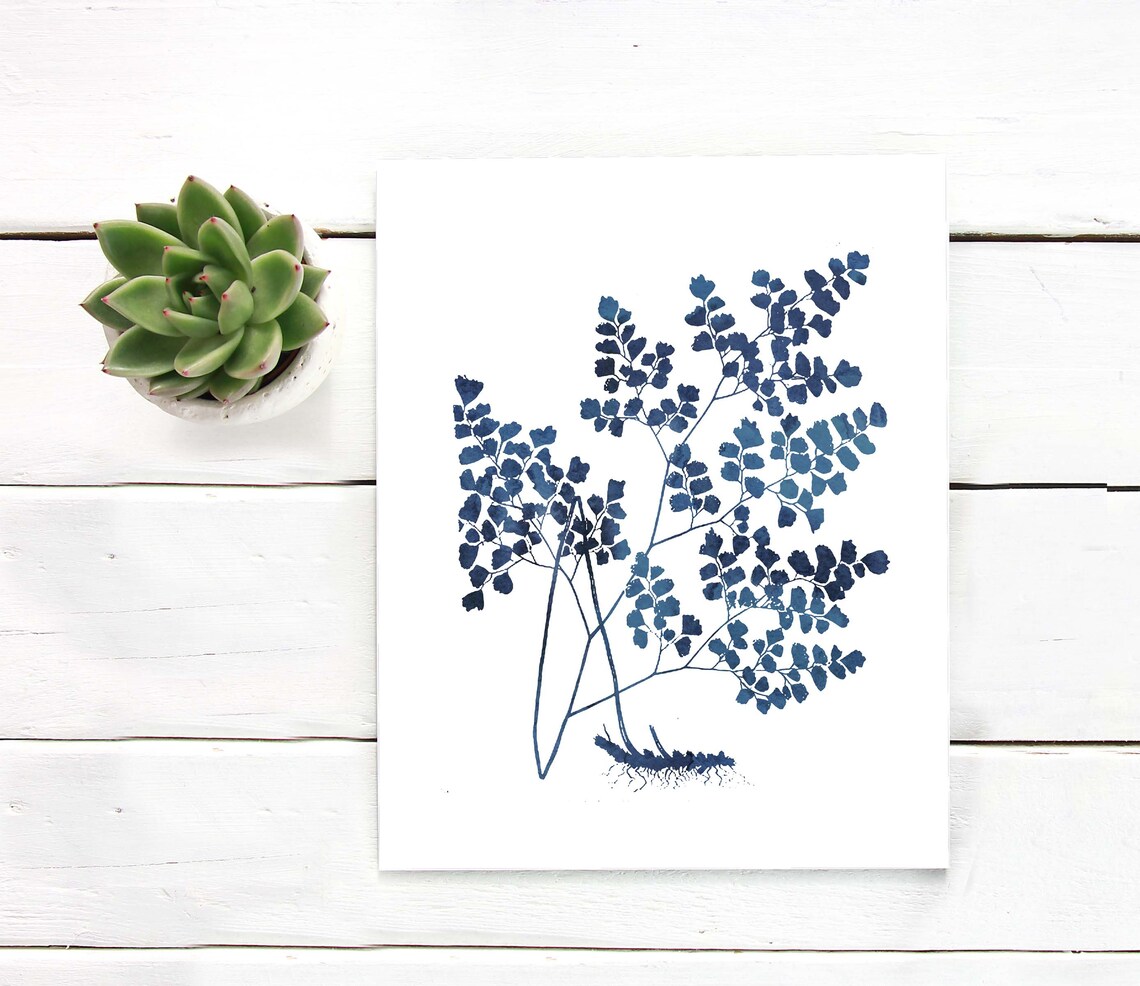Indigo Blue Maidenhair Fern Delicate Watercolor Botanical Print - Image 3