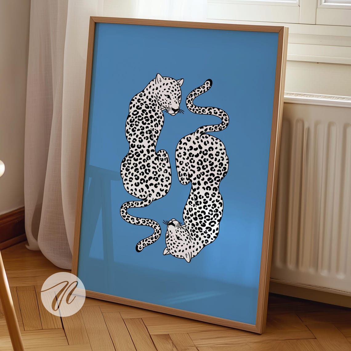 Retro Blue Leopard Pair Preppy Graphic Funky Dorm Style Poster