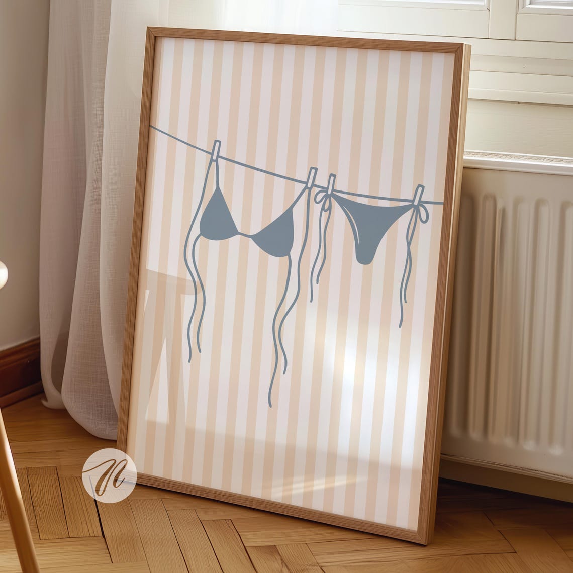 Blue Grey Bikini On Clothesline Coastal Apartment Decor Poster