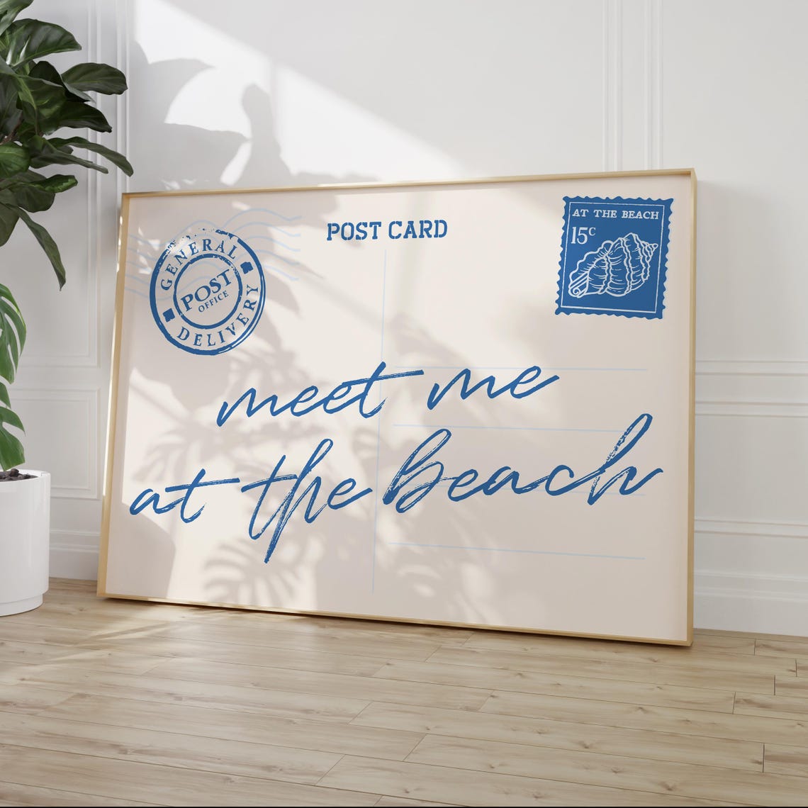 Meet Me At The Beach Postcard Blue Script Coastal Typography Poster