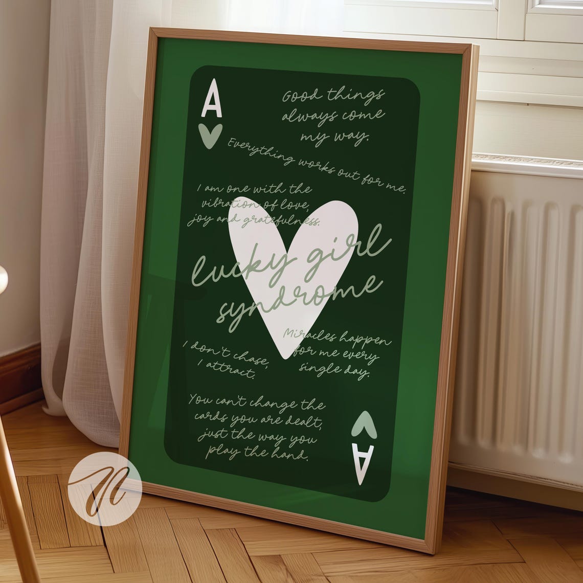 Lucky Girl Syndrome Ace Of Hearts Card Poster Trendy Wall Art Sage Green White Retro Bar Cart Preppy Apartment Decor