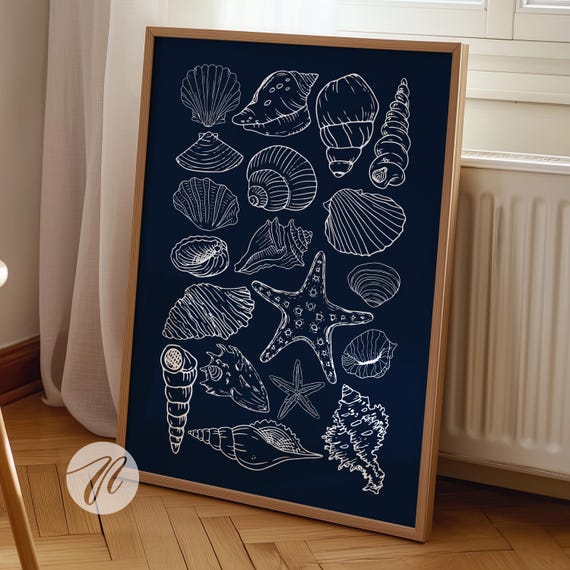 Seashell Art Prints Trendy Coastal Wall Cowgirl Decor Cute Summer Posters Navy Beachy House Sea