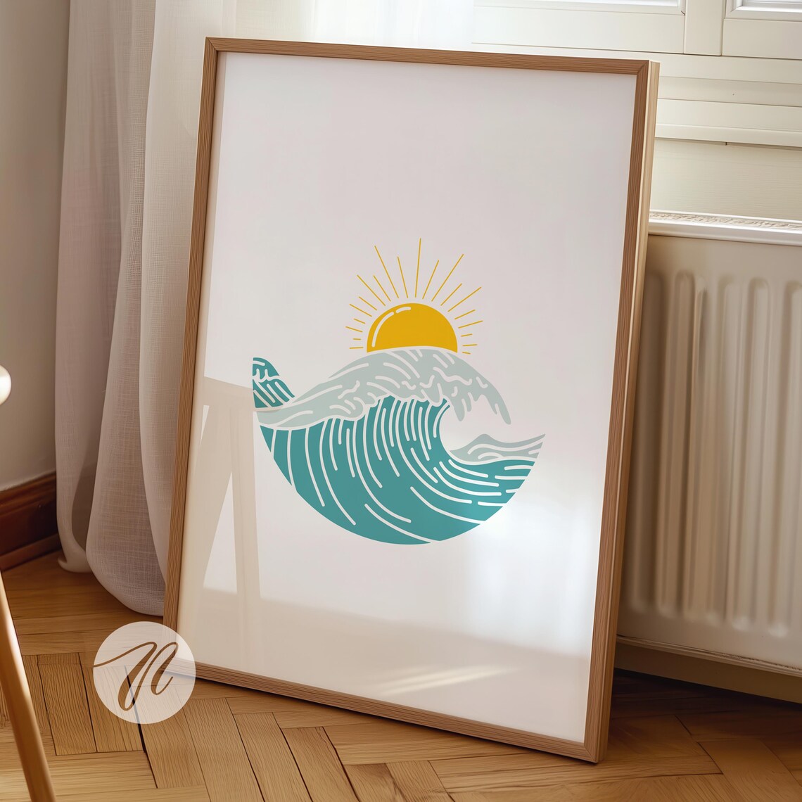 Sun and Waves Trendy Coastal Surf Art Print
