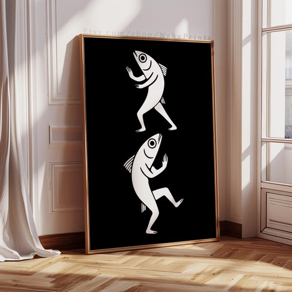 Kungfu Sardines Print Funny Decor Seafood Kitchen Fun Sardine Poster Retro Fish Art Coastal Home
