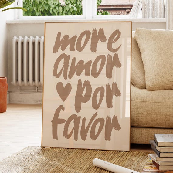 More Amor Por Favor Print Minimalist Beige Heart Poster Trendy Cute Quote Wall Art Preppy Room Decor Fun College Apartment