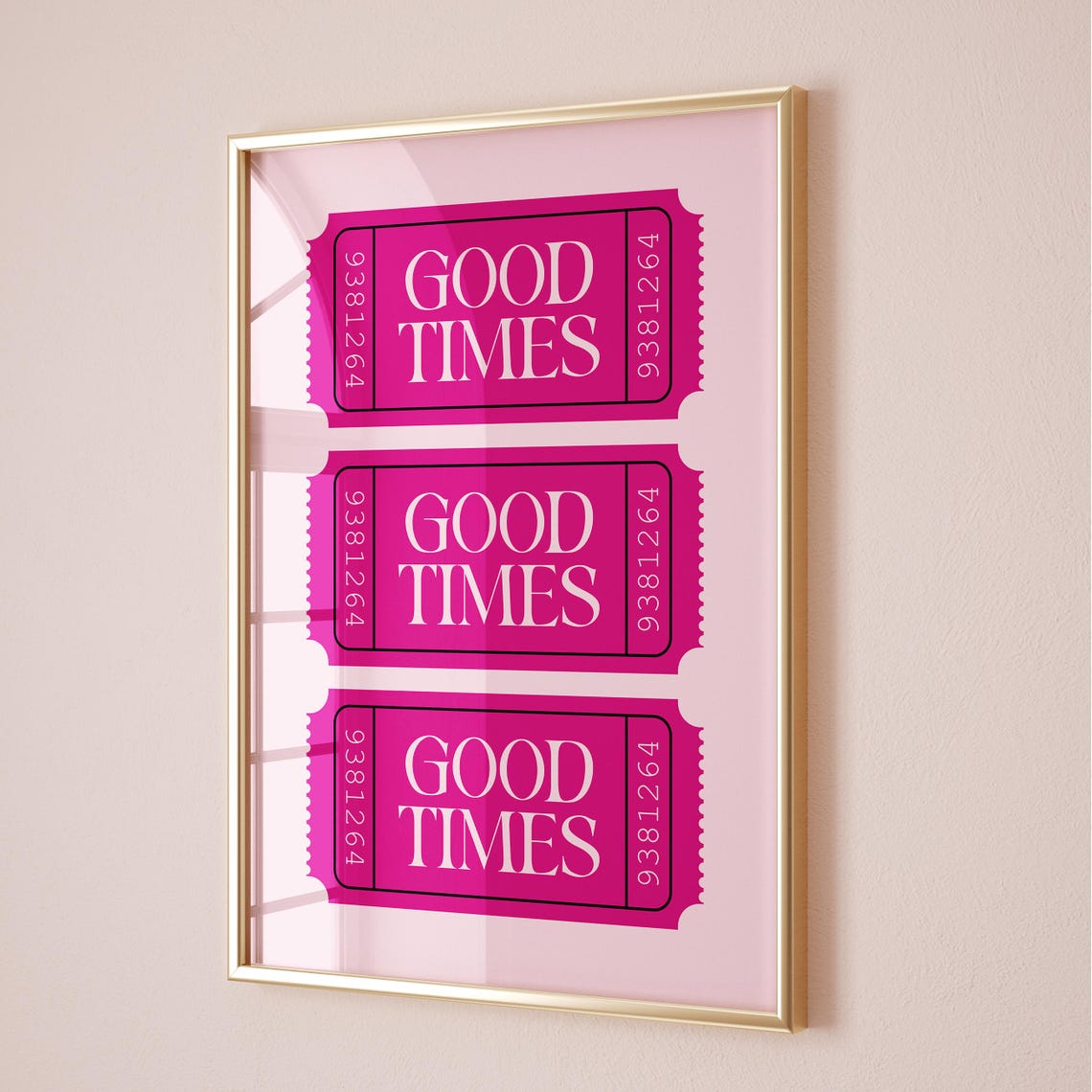 Good Times Pink Retro Ticket Trio Trendy Bar Cart Wall Poster