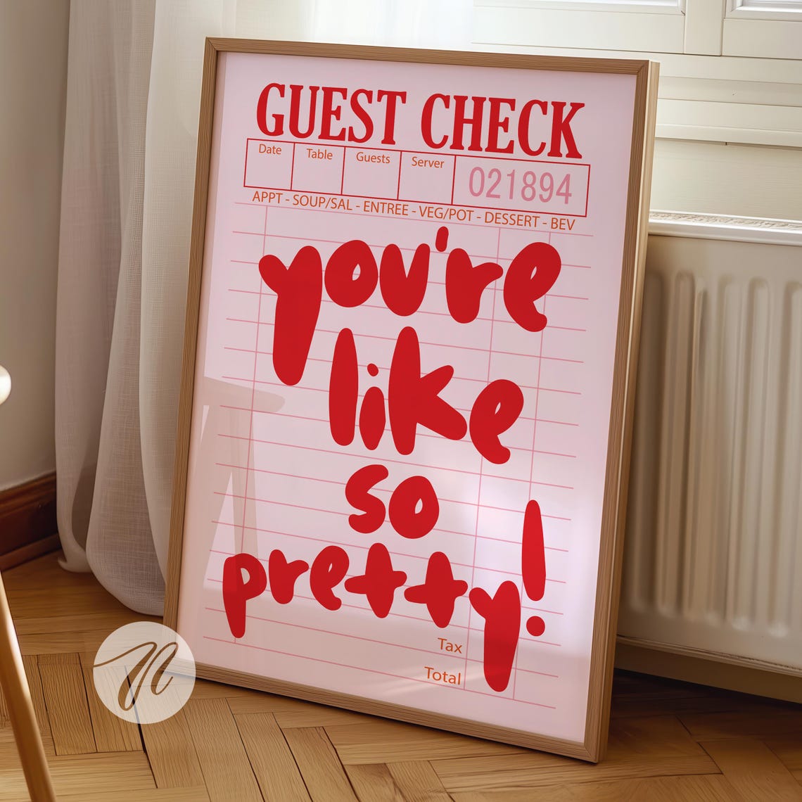 You're Like So Pretty Red Guest Check Retro Typography Poster