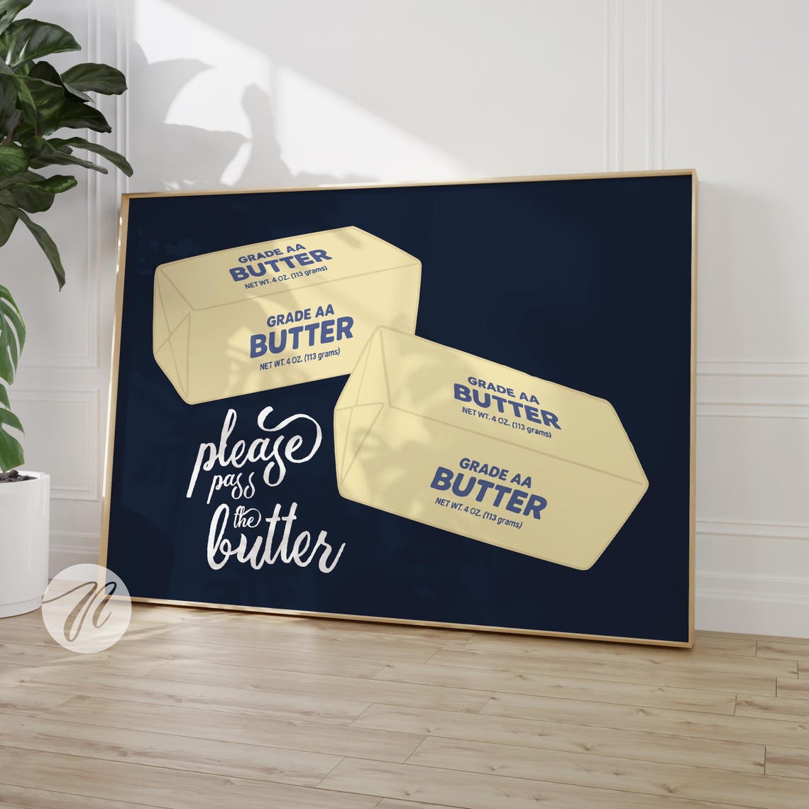 Please Pass The Butter Navy Retro Funny Kitchen Pop Art Print