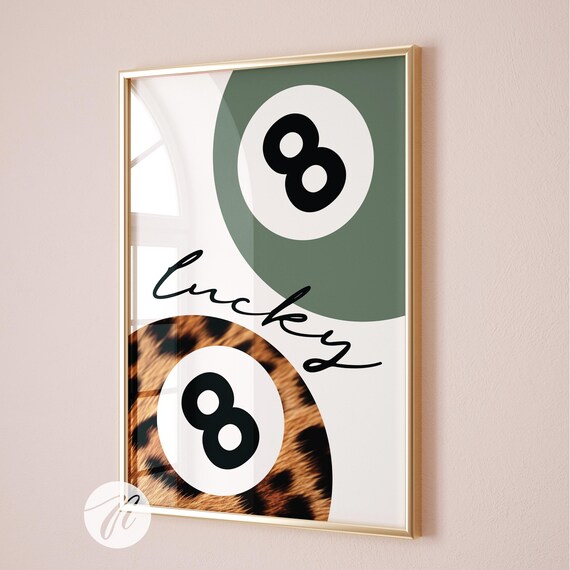 8 Ball Leopard Poster Sage Green Lucky Eight Print Vintage Pool Wall Art Preppy Dorm Room Decor