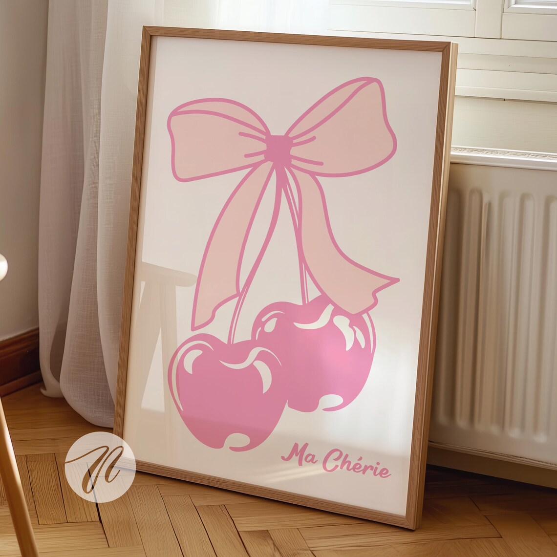 Ma Cherie Pink Bow Cherry Poster, Coquette Decor