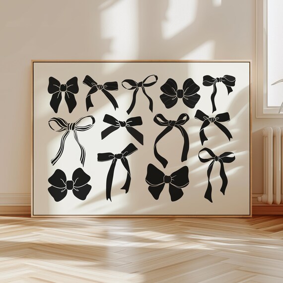 Black Ribbon Bow Pattern Poster Coquette Preppy Bedroom Trendy Wall Decor